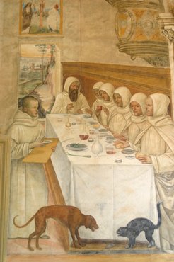 Freskó a Monte Oliveto Maggiore apátságban, Toszkánában, Olaszországban